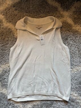 LOFT Cream Sleeveless Collared Knit Tank Top